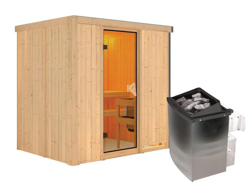 Karibu Sauna Bodin inkl. 9 kW Ofen integr. Steuerung, mit bronzierter Saunatür  -ohne Dachkranz- - Image 4