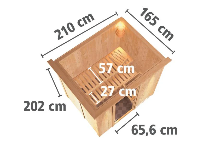 Karibu Sauna Bodin inkl. 9 kW Ofen integr. Steuerung, mit energiesparender Saunatür -mit Dachkranz- - Image 4