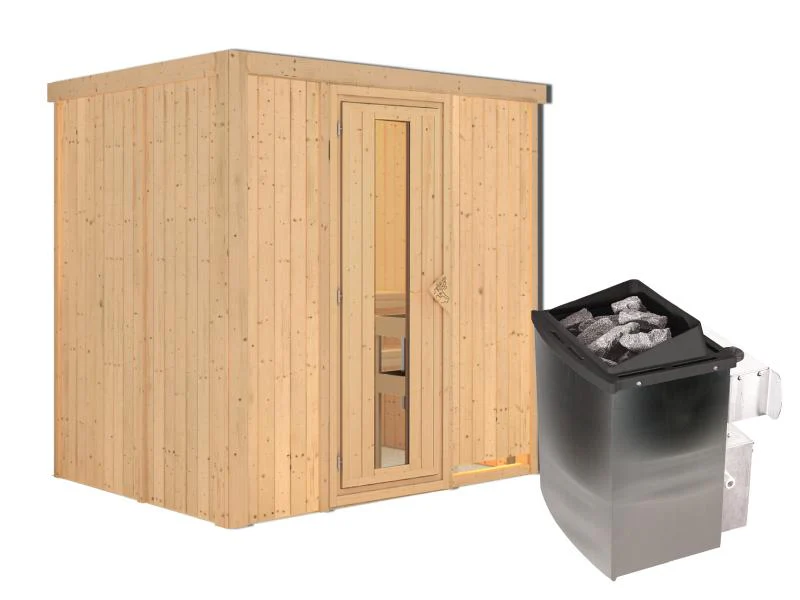 Karibu Sauna Bodin inkl. 9 kW Ofen integr. Steuerung, mit energiesparender Saunatür -ohne Dachkranz- - Image 3