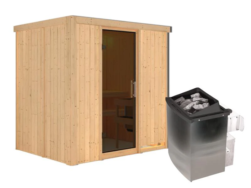 Karibu Sauna Bodin inkl. 9 kW Ofen integr. Steuerung, mit moderner Saunatür -ohne Dachkranz- - Image 4