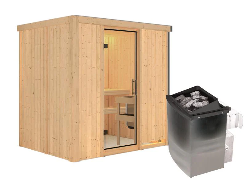 Karibu Sauna Bodin inkl. 9 kW Ofen mit integr. Steuerung, mit klarglas Ganzglastür -ohne Dachkranz- - Image 4