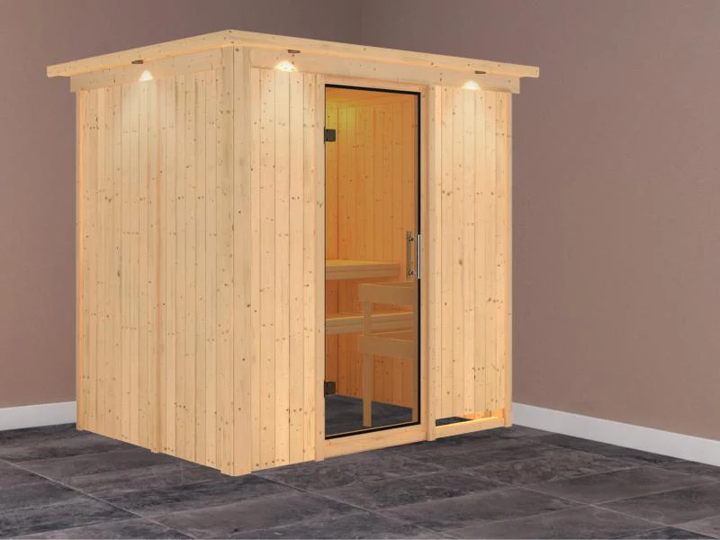 Karibu Sauna Bodin ohne Ofen, mit Dachkranz, mit Ganzglas Klarglastür - Image 2
