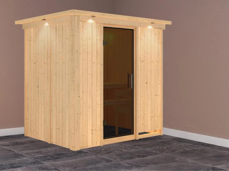 Karibu Sauna Bodin ohne Ofen, mit Dachkranz, mit moderner Saunatür - Image 2