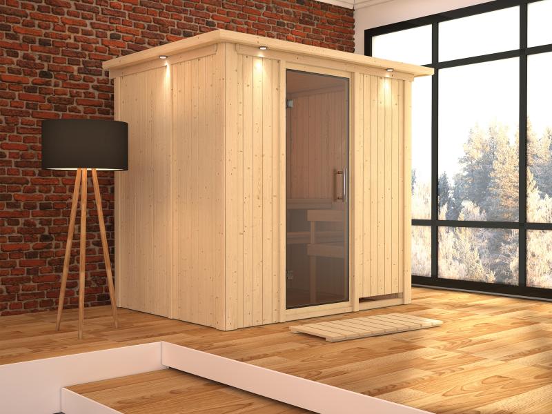 Karibu Sauna Bodin ohne Ofen, mit Dachkranz, mit moderner Saunatür - Image 4