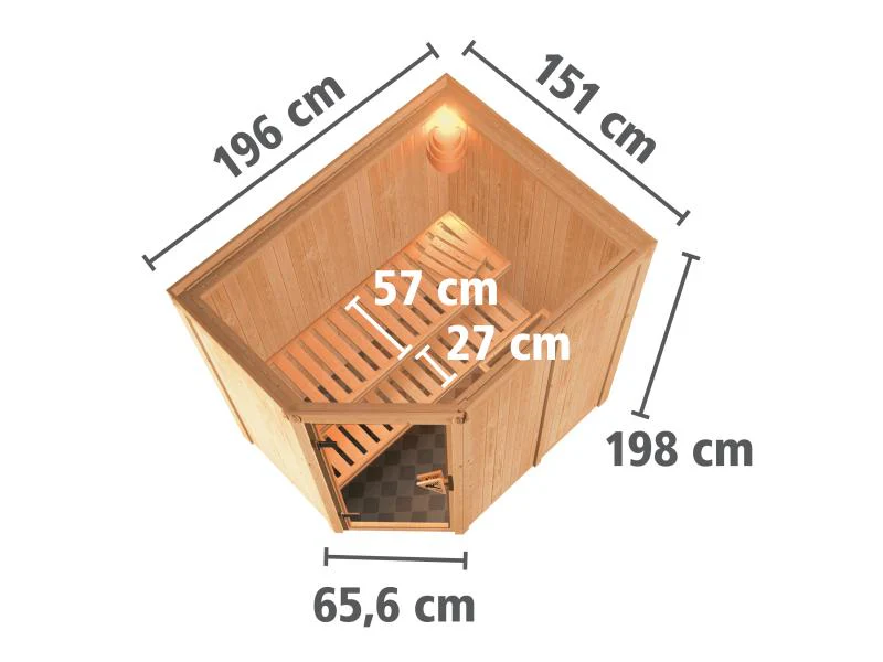 Karibu Sauna Carin inkl. 9 kW Ofen ext. Steuerung mit Klarglas Ganzglastür  - ohne Dachkranz - - Image 2