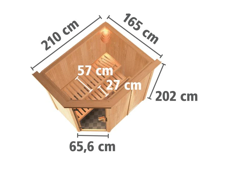 Karibu Sauna Carin inkl. 9 kW-Ofen integr. Steuerung mit bronzierter Ganzglastür - mit Dachkranz - - Image 2