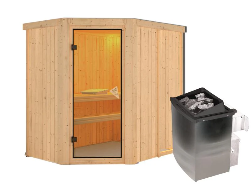 Karibu Sauna Carin inkl. 9 kW Ofen integr. Steuerung mit bronzierter Saunatür - ohne Dachkranz - - Image 4