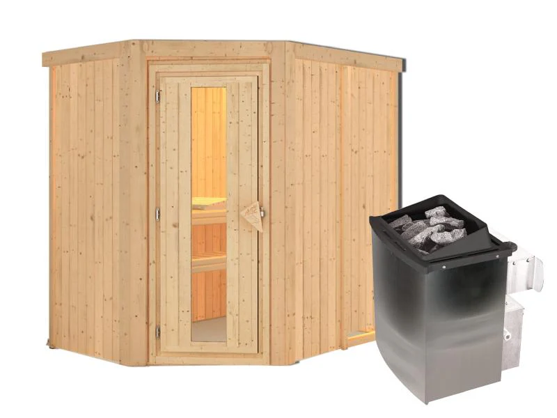 Karibu Sauna Carin inkl. 9 kW Ofen integr. Steuerung, mit energiesparender Saunatür - ohne Dachkranz - Image 6