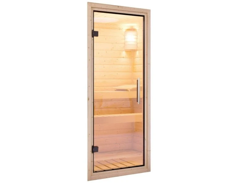 Karibu Sauna Carin inkl. 9 kW Ofen integr. Steuerung mit Klarglas Ganzglastür - ohne Dachkranz - - Image 5