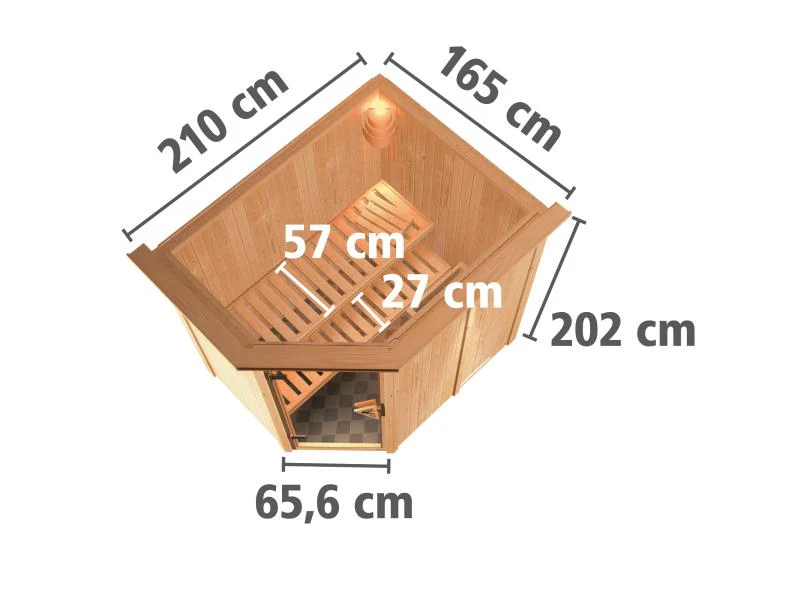 Karibu Sauna Carin inkl. 9 kW Ofen integr. Steuerung mit moderner Saunatür - mit Dachkranz - - Image 2
