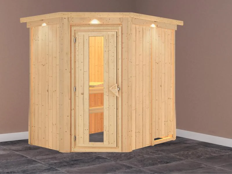 Karibu Sauna Carin ohne Ofen, mit Dachkranz, mit energiesparender Saunatür - Image 2