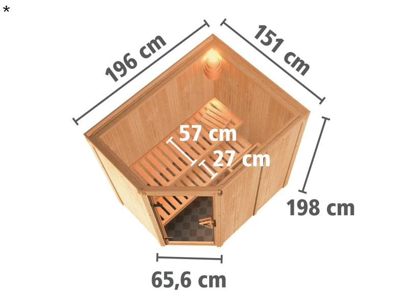 Karibu Sauna Carin ohne Ofen, ohne Dachkranz, mit Klarglas Ganzglastür - Image 3
