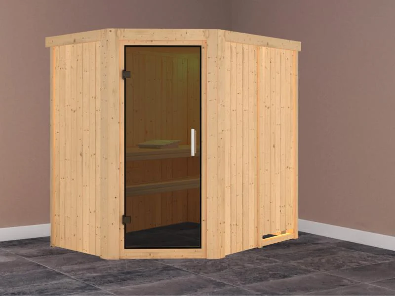 Karibu Sauna Carin ohne Ofen, ohne Dachkranz, mit moderner Saunatür - Image 2