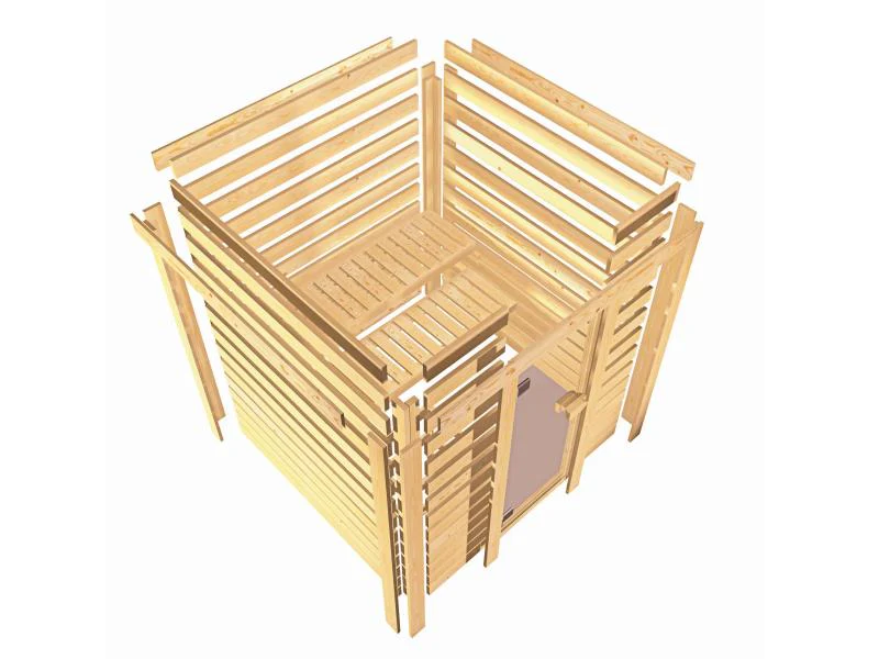 Karibu Sauna Elea inkl. 9 kW Bioofen ext. Steuerung mit klassischer Saunatür -mit Dachkranz- - Image 10