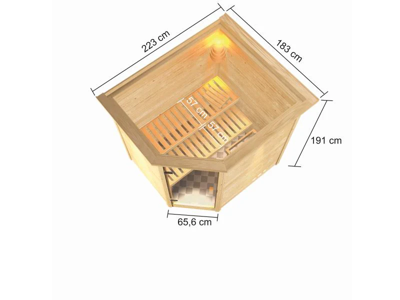 Karibu Sauna Elea inkl. 9 kW Bioofen ext. Steuerung mit klassischer Saunatür -mit Dachkranz- - Image 3