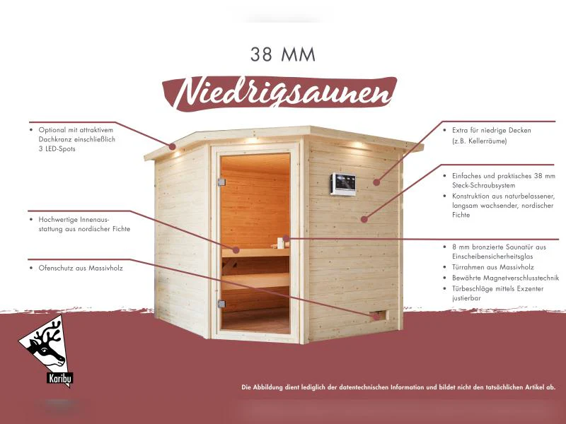 Karibu Sauna Elea inkl. 9 kW Bioofen ext. Steuerung mit klassischer Saunatür -ohne Dachkranz- - Image 10