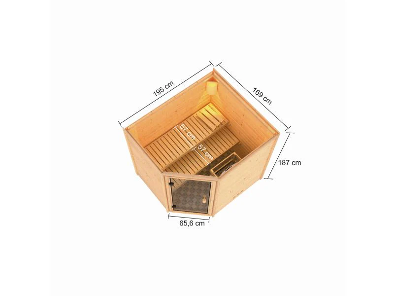Karibu Sauna Elea inkl. 9 kW Ofen ext. Steuerung mit klassischer Saunatür -ohne Dachkranz- - Image 3