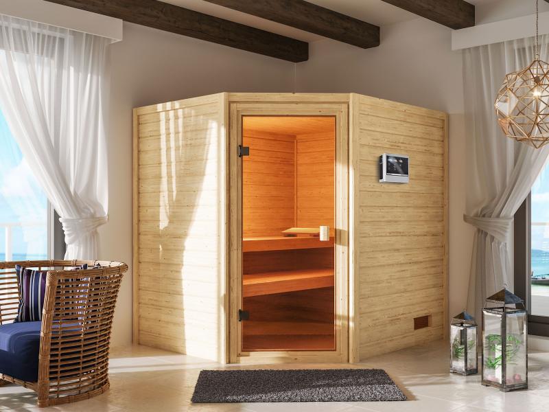 Karibu Sauna Elea inkl. 9 kW Ofen ext. Steuerung mit klassischer Saunatür -ohne Dachkranz- - Image 9
