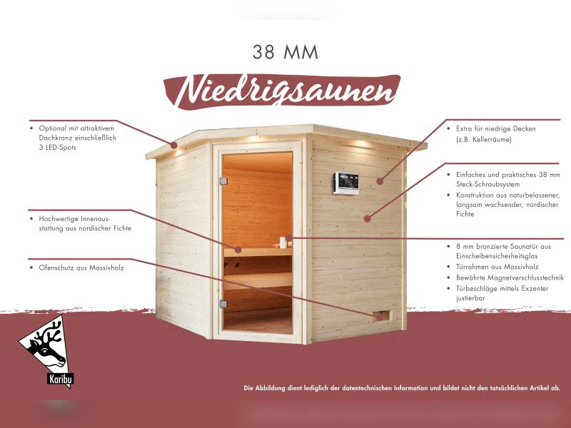 Karibu Sauna Elea inkl. 9 kW Ofen integr. Steuerung mit klassischer Saunatür -mit Dachkranz- - Image 10