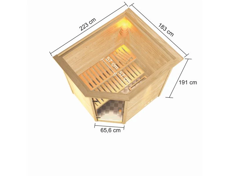 Karibu Sauna Elea inkl. 9 kW Ofen integr. Steuerung mit klassischer Saunatür -mit Dachkranz- - Image 3