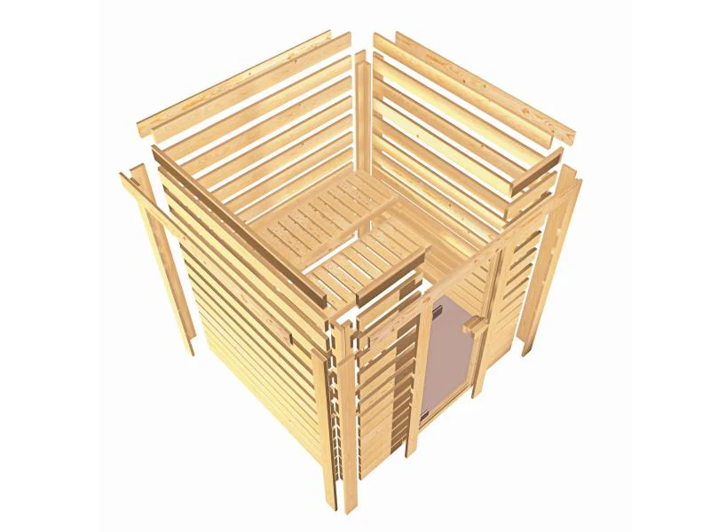 Karibu Sauna Elea inkl. 9 kW Ofen integr. Steuerung mit klassischer Saunatür -mit Dachkranz- - Image 9