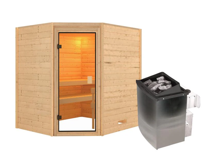 Karibu Sauna Elea inkl. 9 kW Ofen integr. Steuerung mit klassischer Saunatür -ohne Dachkranz- - Image 2