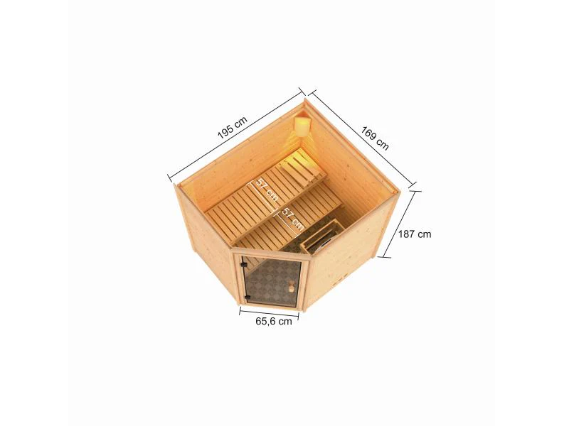Karibu Sauna Elea inkl. 9 kW Ofen integr. Steuerung mit klassischer Saunatür -ohne Dachkranz- - Image 3