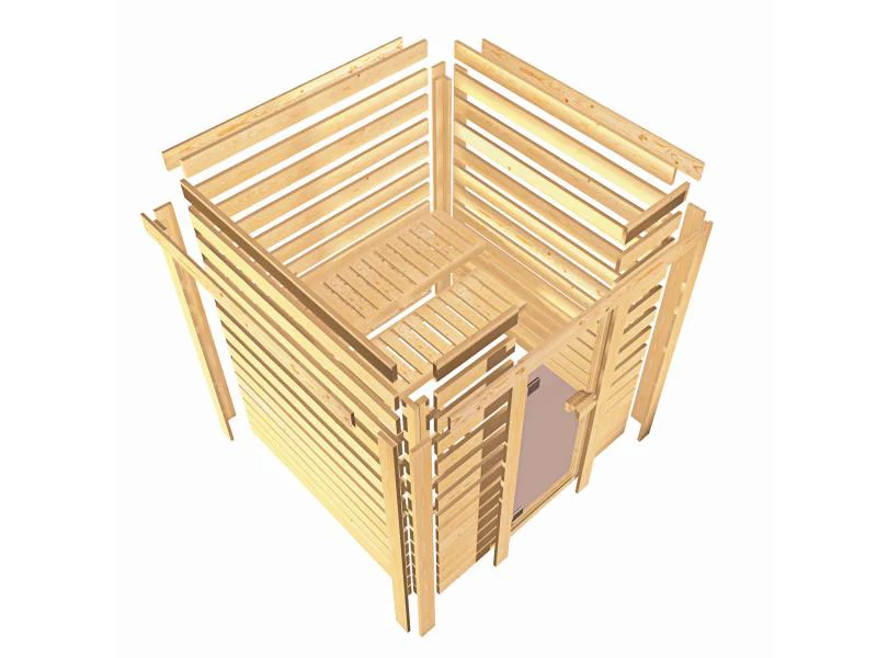 Karibu Sauna Elea inkl. 9 kW Ofen integr. Steuerung mit klassischer Saunatür -ohne Dachkranz- - Image 7