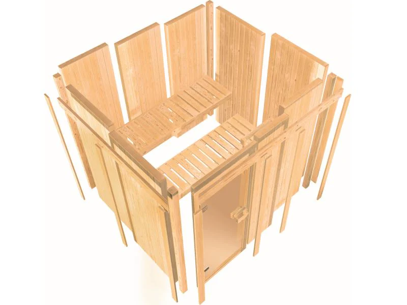 Karibu Sauna Faurin inkl. 9 kW Bioofen ext. Steuerung mit klassischer Saunatür -ohne Dachkranz- - Image 10
