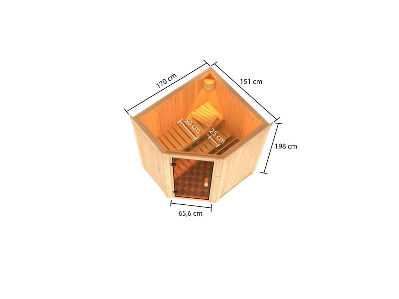 Karibu Sauna Faurin inkl. 9 kW Bioofen ext. Steuerung mit klassischer Saunatür -ohne Dachkranz- - Image 3