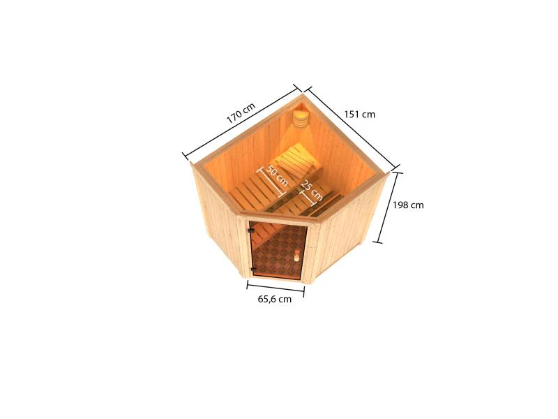 Karibu Sauna Faurin inkl. 9 kW Ofen ext. Steuerung mit klassischer Saunatür -ohne Dachkranz- - Image 3