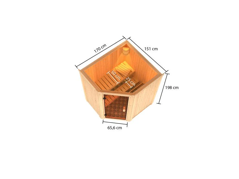 Karibu Sauna Faurin inkl. 9 kW Ofen integr. Steuerung mit klassischer Saunatür -ohne Dachkranz- - Image 3