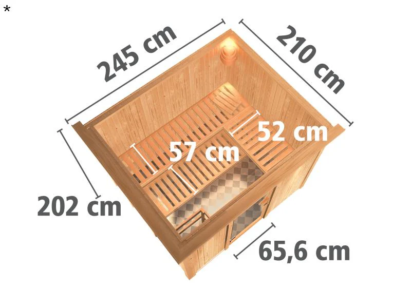Karibu Sauna Gobin inkl. 9 kW Ofen mit ext. Steuerung, mit Dachkranz, mit Klarglas Ganzglastür - Image 3