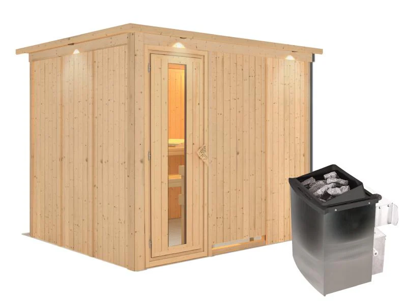 Karibu Sauna Gobin inkl. 9-kW-Ofen mit interner Steuerung, mit Dachkranz, mit energiesparender Sauna - Image 2