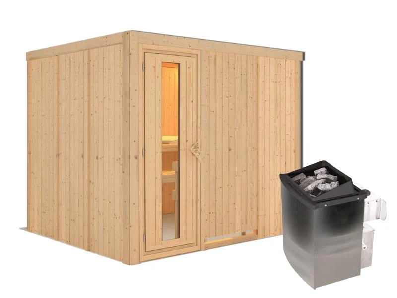 Karibu Sauna Gobin inkl. 9-kW-Ofen mit interner Steuerung, ohne Dachkranz, mit energiesparender Saun - Image 2