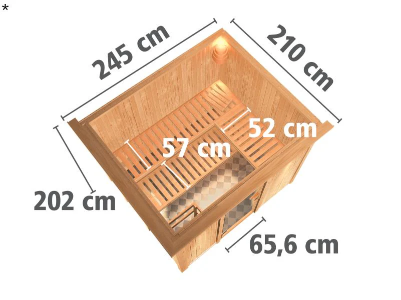 Karibu Sauna Gobin ohne Ofen, mit Dachkranz, mit energiesparender Saunatür - Image 3