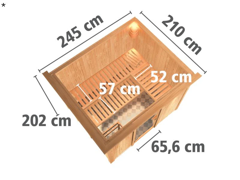 Karibu Sauna Gobin ohne Ofen, mit Dachkranz, mit Klarglas Ganzglastür - Image 3