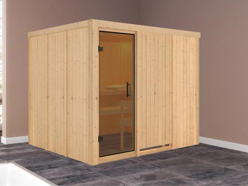 Karibu Sauna Gobin ohne Ofen, ohne Dachkranz, mit moderner Saunatür - Image 2