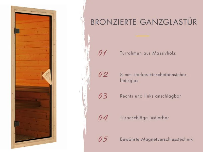 Karibu Sauna Irava 1 - inkl. 3,6 kW Ofen ext. Steuerung - Image 7