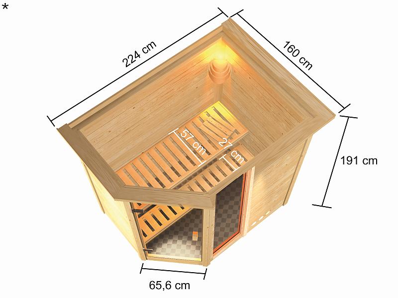 Karibu Sauna Jada mit 9 kW Ofen ext. Strg und Dachkranz 38 mm - Image 2
