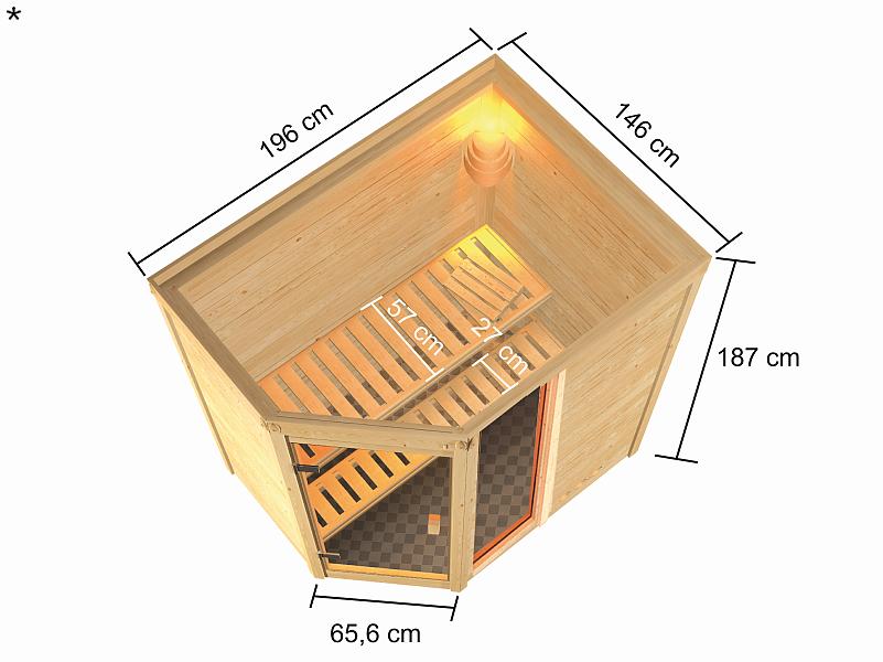 Karibu Sauna Jada mit 9 kW Ofen integr. Strg 38 mm - Image 3