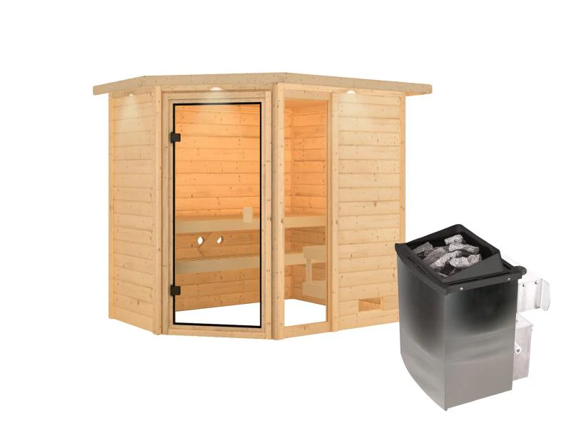 Karibu Sauna Jada mit 9 kW Ofen integr. Strg und Dachkranz 38 mm - Image 2