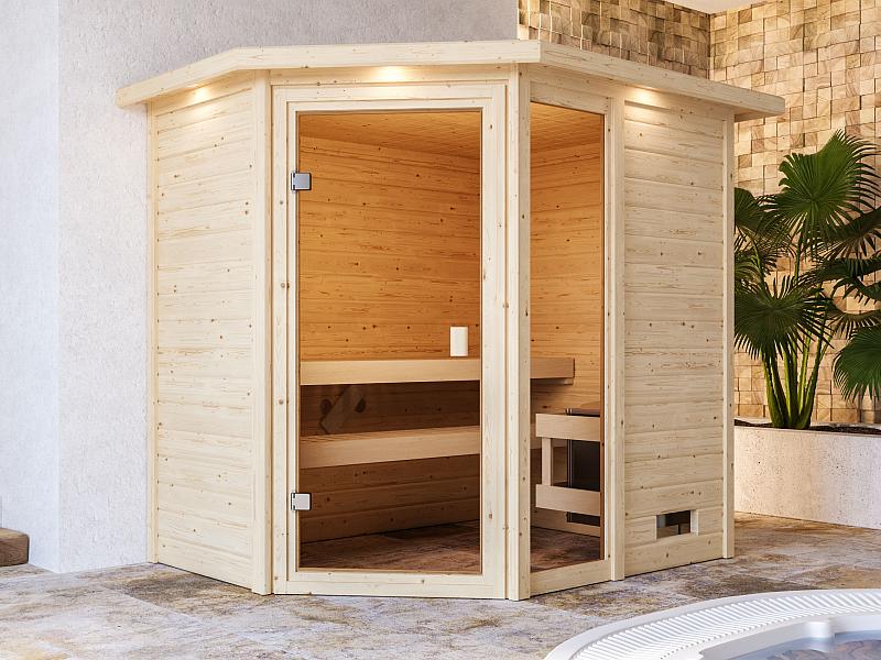 Karibu Sauna Jada mit 9 kW Ofen integr. Strg und Dachkranz 38 mm - Image 4