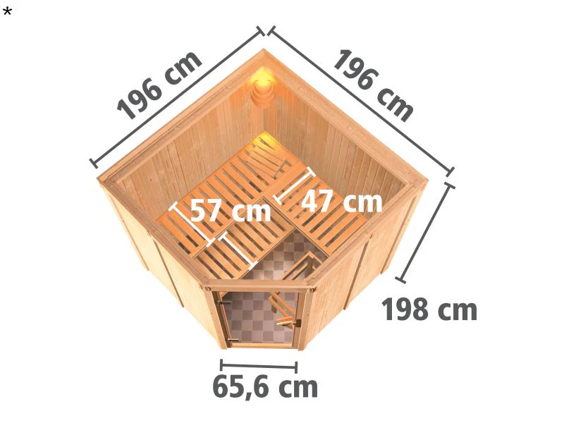 Karibu Sauna Jarin inkl. 9-kW-Bioofen mit externer Steuerung, ohne Dachkranz, mit energiesparender S - Image 3
