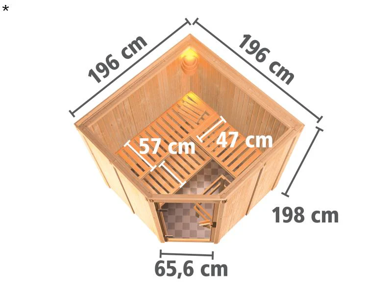 Karibu Sauna Jarin inkl. 9-kW-Ofen mit externer Steuerung, ohne Dachkranz, mit energiesparender Saun - Image 3