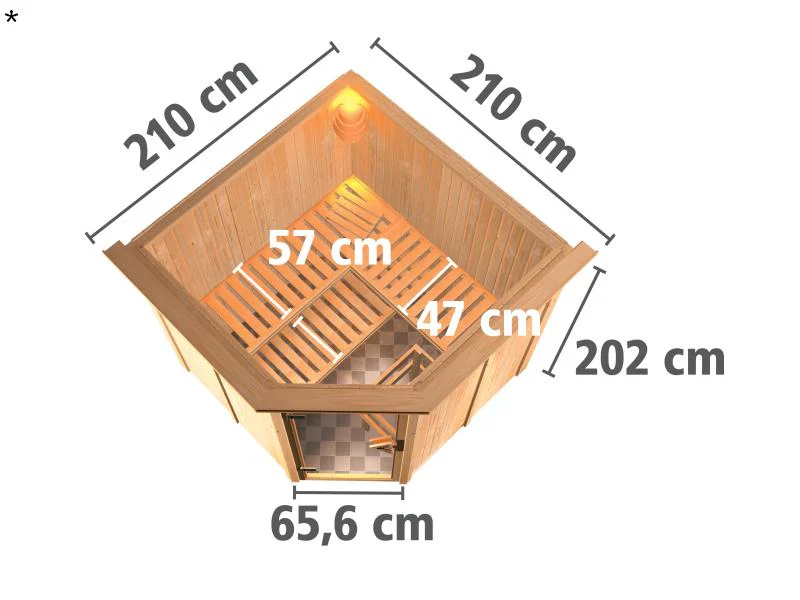 Karibu Sauna Jarin inkl. 9 kW Ofen mit int. Steuerung, mit Dachkranz, mit Ganzglas Klarglastür - Image 3