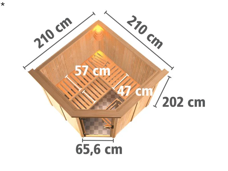 Karibu Sauna Jarin inkl. 9-kW-Ofen mit interner Steuerung, mit Dachkranz, mit energiesparender Sauna - Image 3
