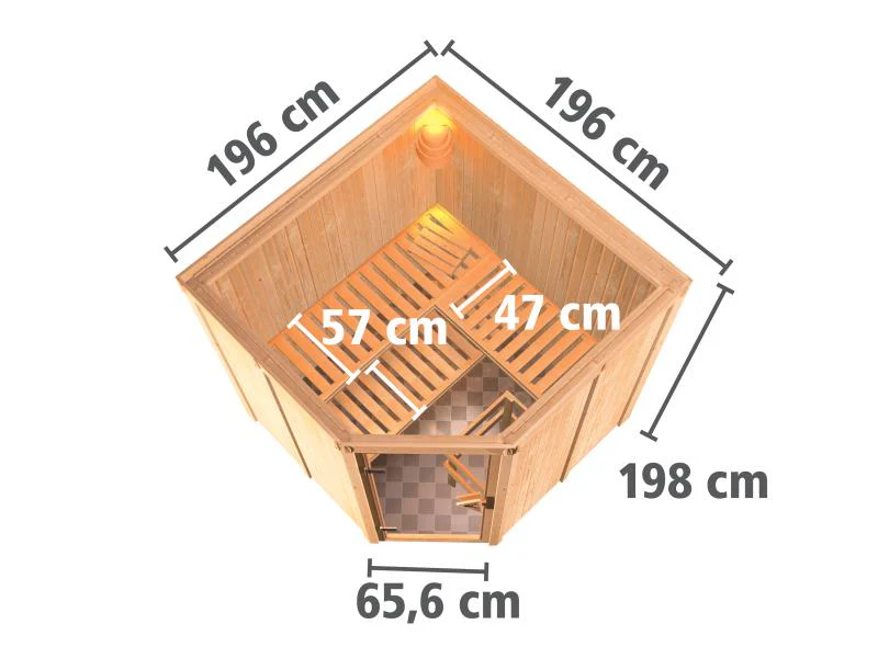 Karibu Sauna Jarin inkl. 9-kW-Ofen mit interner Steuerung, ohne Dachkranz, mit energiesparender Saun - Image 3