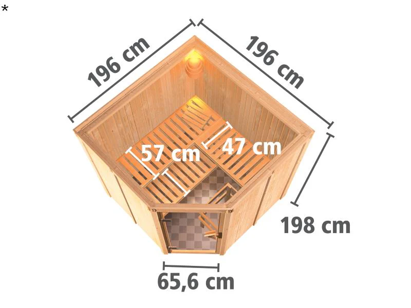 Karibu Sauna Jarin inkl. 9-kW-Ofen mit interner Steuerung, ohne Dachkranz, mit moderner Saunatür - Image 3