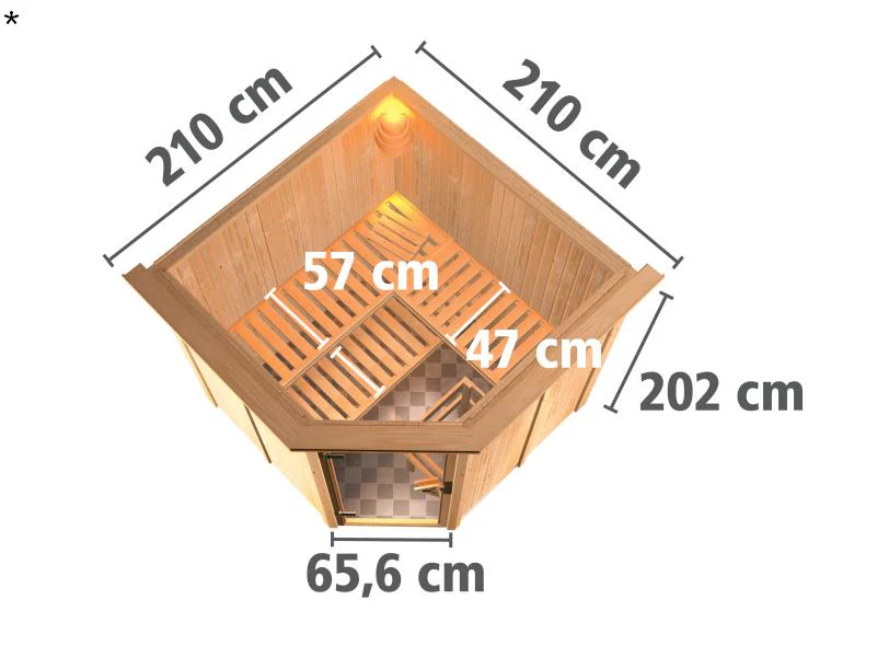 Karibu Sauna Jarin ohne Ofen, mit Dachkranz, mit Ganzglas Klarglastür - Image 3